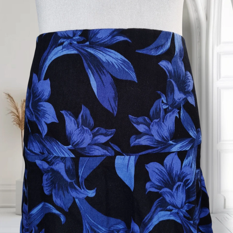 Falda Ann Taylor Lino Línea A Talla 10 Azul Tropical Jardín Hasta la Rodilla Foto 2 de 4