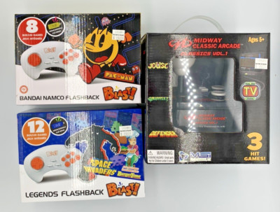 2 AtGames Flashback with 8 & 12 Games, 1  Midway Classic with 3 Games, New