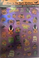 GLOW IN THE DARK STICKERS 40 Halloween Stickers Pumpkins,Bats,Spiders, FAST SHIP
