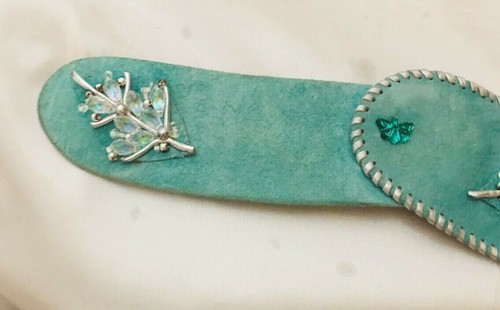 Cintura vintage acqua scamosciata corda argento e perle cristallo iridescente e strass - Foto 4 di 6