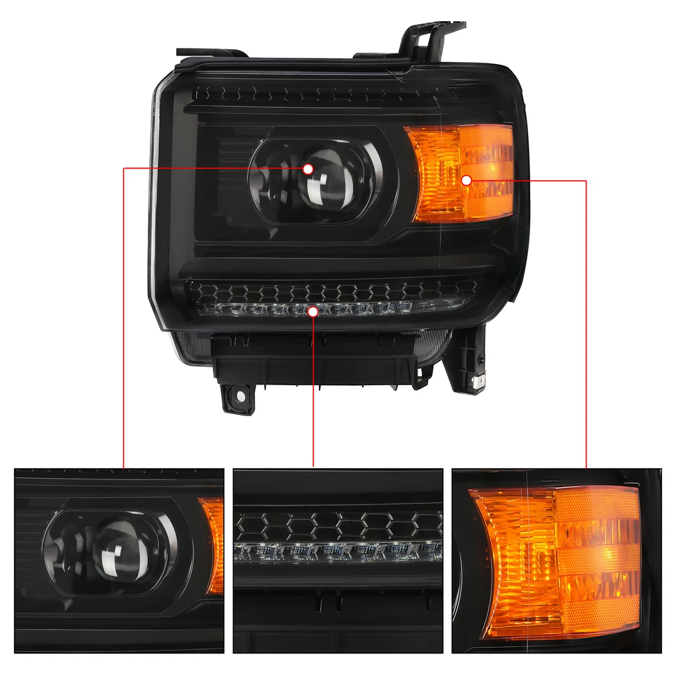 Faros proyectores LED DRL para GMC Sierra 1500 2500HD 3500HD 2014 15-19 Foto 4 de 4
