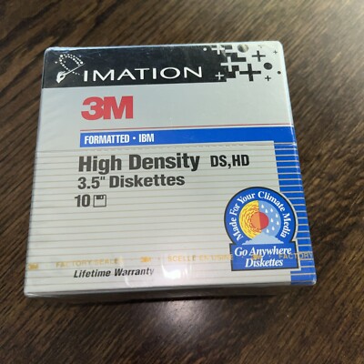 Vintage 1997 Imation 3M High Density 12881 3.5in. Floppy Disk 10 New Sealed