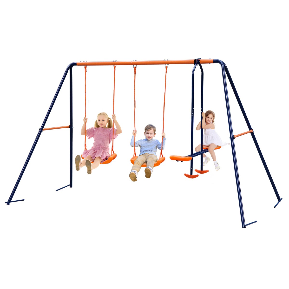 Durable Double Swing Set Garden Swing with Seesaw Set for