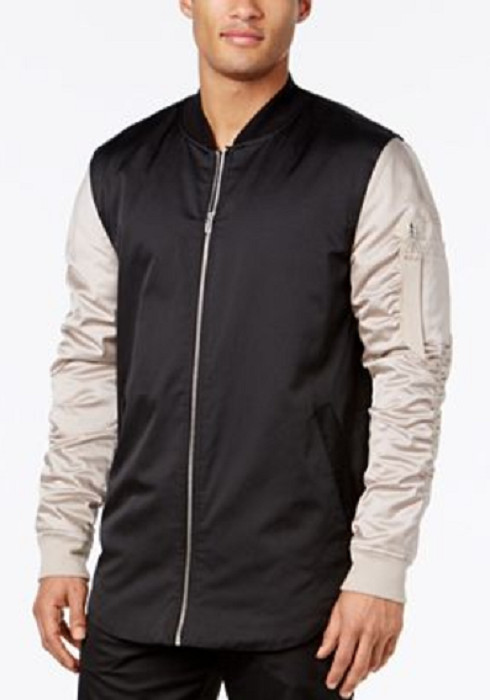 Jaywalker Men's Ruched Sleeve Bomber Style Jacket, Black, M