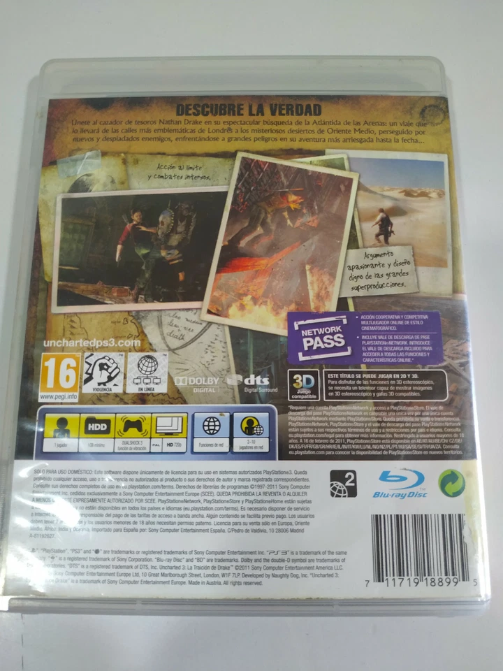 PLAY STATION 3 PS3 UNCHARTED 3 LA TRAICION DE DRAKE EDICION GAME STOP PAL ESPAÑA, foto 3 de 5