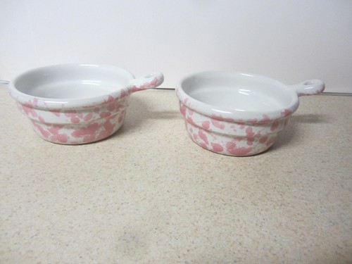 LOT OF 2 PINK AGATE BENNINGTON POTTERS ONION SOUP BOWL WITH HANDLE # 1894