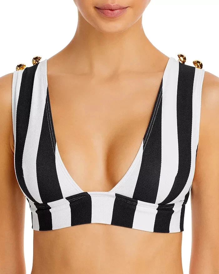Alexandra Miro L56230 Womens Black Ally Striped Bikini Top Size Medium