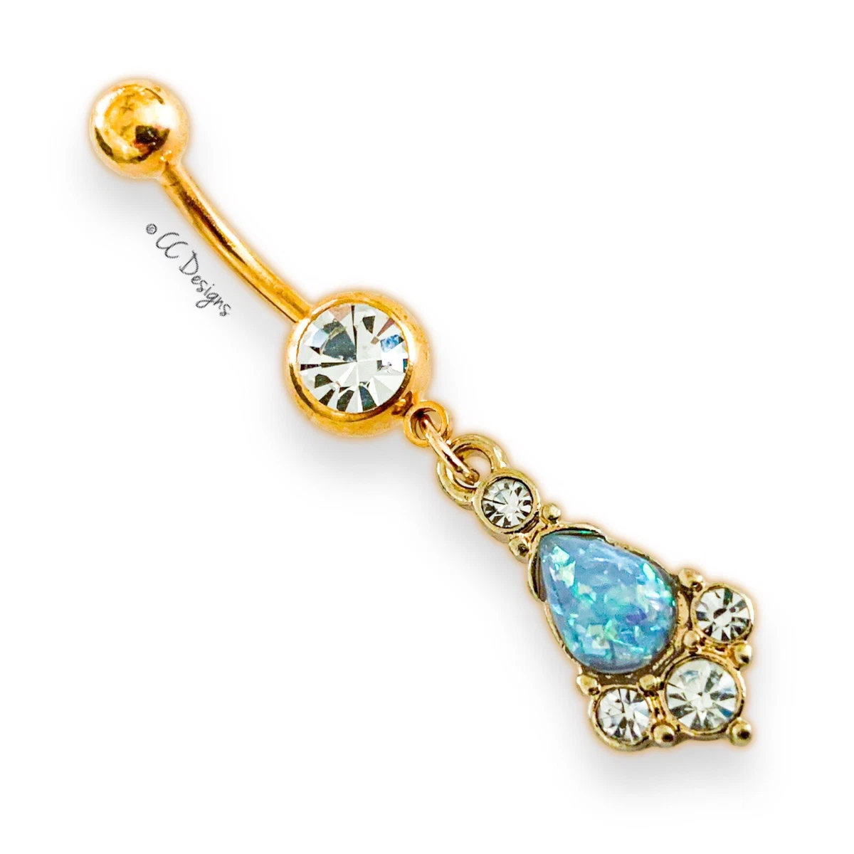 Opal dangle belly ring deals