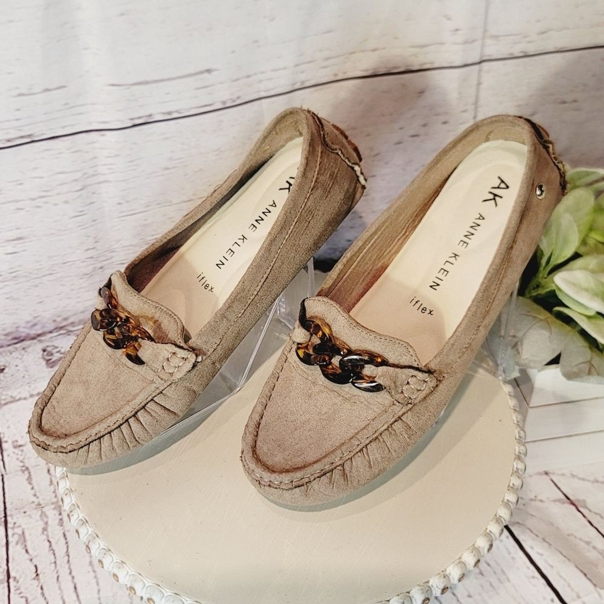 AK Anne Klein iFlex AKSILVEE Tan Fabric Moccasin Flat Loafer Shoe Size