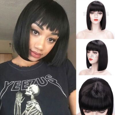 Short Black Bob Wigs with bangs for Women Daily Wear Cosplay Party Wigs USA SHIP