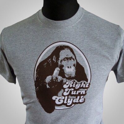 Right Turn Clyde T Shirt Retro Movie Comedy Ape Orangutang Clint Eastwood Grey