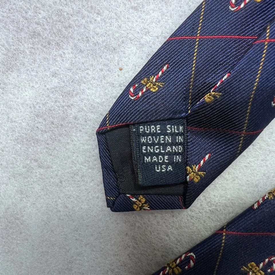 Brooks Brothers Makers 100% Silk Tie Christmas Candy Canes Blue Made in USA - Image 3 of 4
