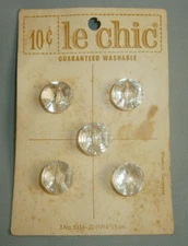 VINTAGE MADE IN WEST GERMANY LE CHIC CLEAR CUT GLASS BUTTONS 9/16" - NEW ON CARD
