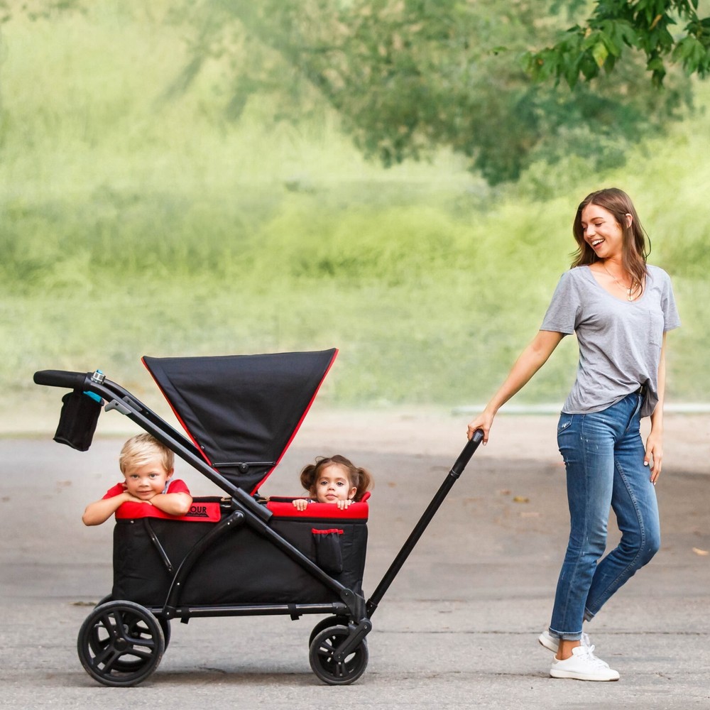 Tour 2-In-1 Stroller Wagon - Mars Red - Red,Large And Easy Push Brakes