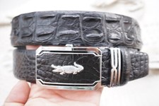 W 1.5" - Black Real CROCODILE Hornback LEATHER Skin Men's Belt Buckle D25