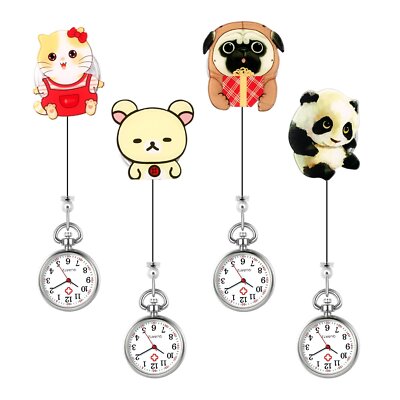 Nurse Watch Cartoon Animal Panda Dog Cat FOB Quartz Clip-on Watch Tunic Brooch