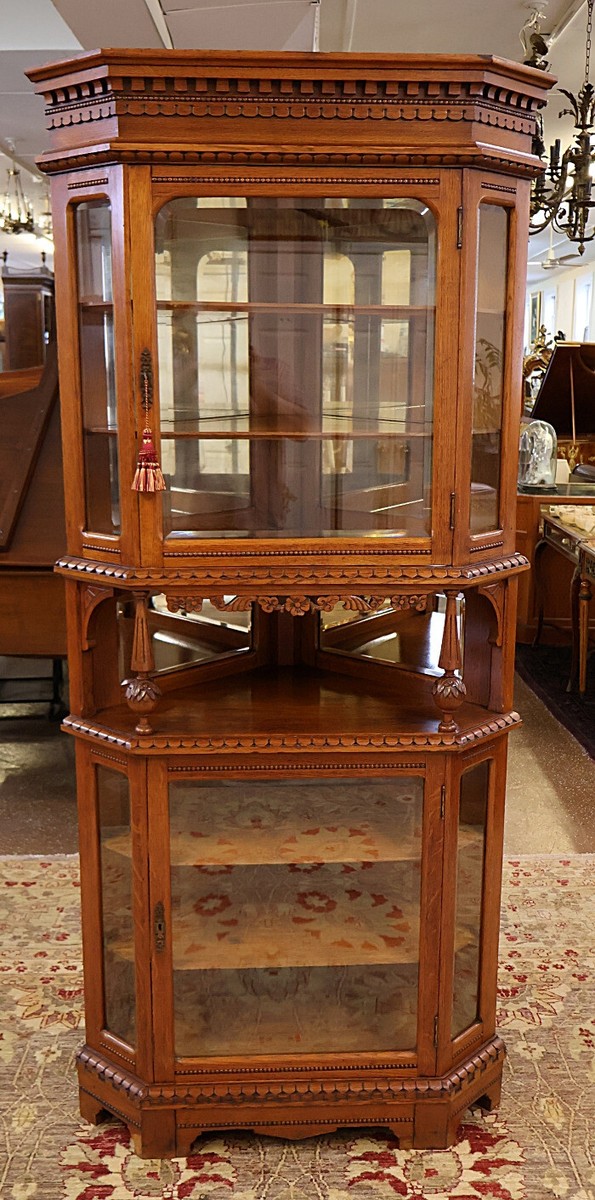 19th Century Oak Victorian Corner Cupboard Corner Cabinet Circa