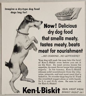 1955 Print Ad Ken-L-Biskit Dry Dog Food Happy Pup Gets Fed Real Meat Meal