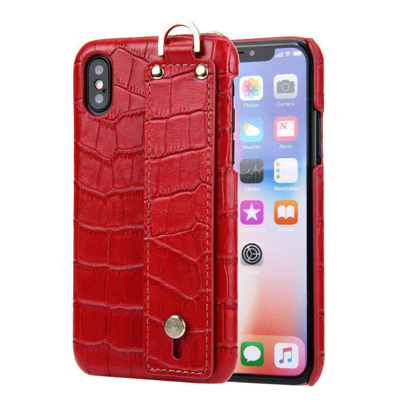 Crocodile Pattern Cowhide Leather Metal Semicircle Ring Kickstand Cover F iPhone