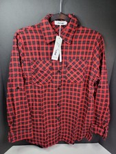 Women's Flannel Long Sleeve Shirt Plaid Button Up Sz Large