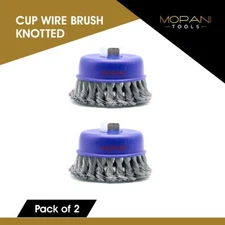 3" Twist (Knot) Wire Cup Brush 5/8"-11NC Threads For Angle Grinder - 2 Pack