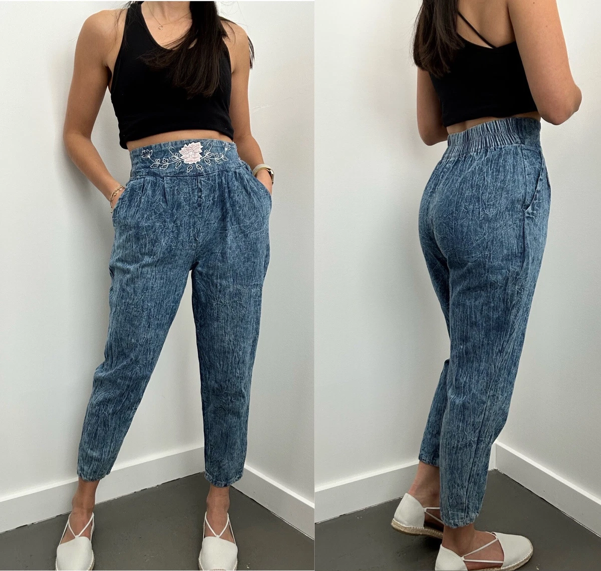 High waisted cheap embroidered jeans