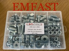 3/8 UNC Śruby z łbem sześciokątnym Asortyment c/w Nakrętki i podkładki Pudełko wyboru Sześciokątne