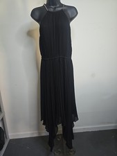 Michael Kors Black Pleated Chiffon Elastic Waist Handkerchief Hem Dress Size M
