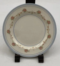 Stuebenville Made in USA Rose Swag with Blue Trim Bread Plate