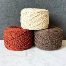 Vintage Wool Yarn Cakes Lot of 3 Rust-Ivory-Brown Unbranded-Total Weight 12.2 oz