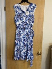Ann Klein Floral Dress White Blue  Sleeveless Summer Petite Large New Tags!!!