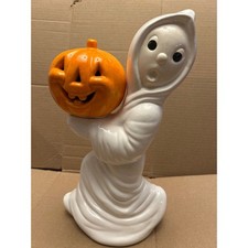 Vtg Ceramic Ghost Holding Jack O Lantern Pump...