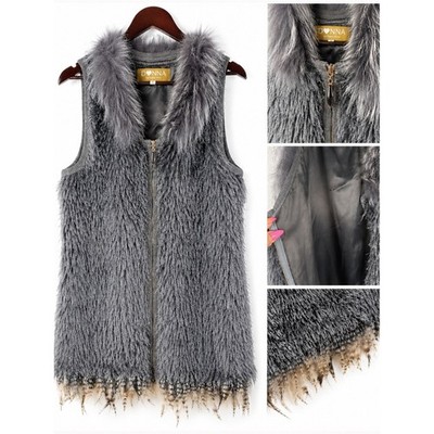 Donna by Donna Vinci Faux Fur Vest | Feather Trim | Glam Statement Piece | Large