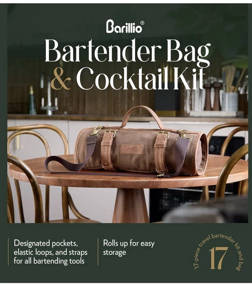 Professional 17pcs Bar Tool Set w Stylish Portable Bar Bag Travel Bartender Kit - Image 4 of 4