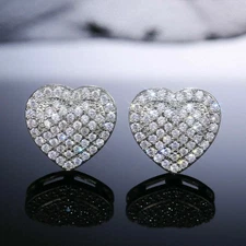 3CT Round Lab Created Diamond Women's Heart Stud Earrings 14K White Gold Finish