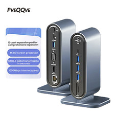 12 in 1 Laptop Docking Station Dual Monitor 4K HDMI VGA,100W PD,SD/TF,RJ45