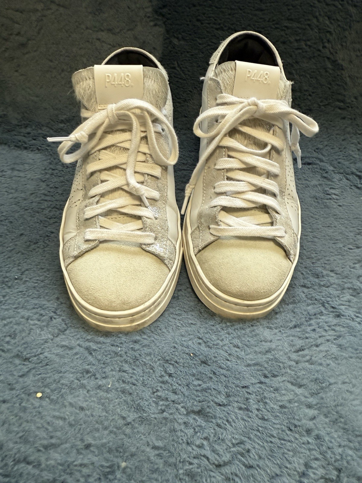 PONY Sneakers basse P448 John bianche pelle grigio pelo di cavallo argento metallizzato taglia 37