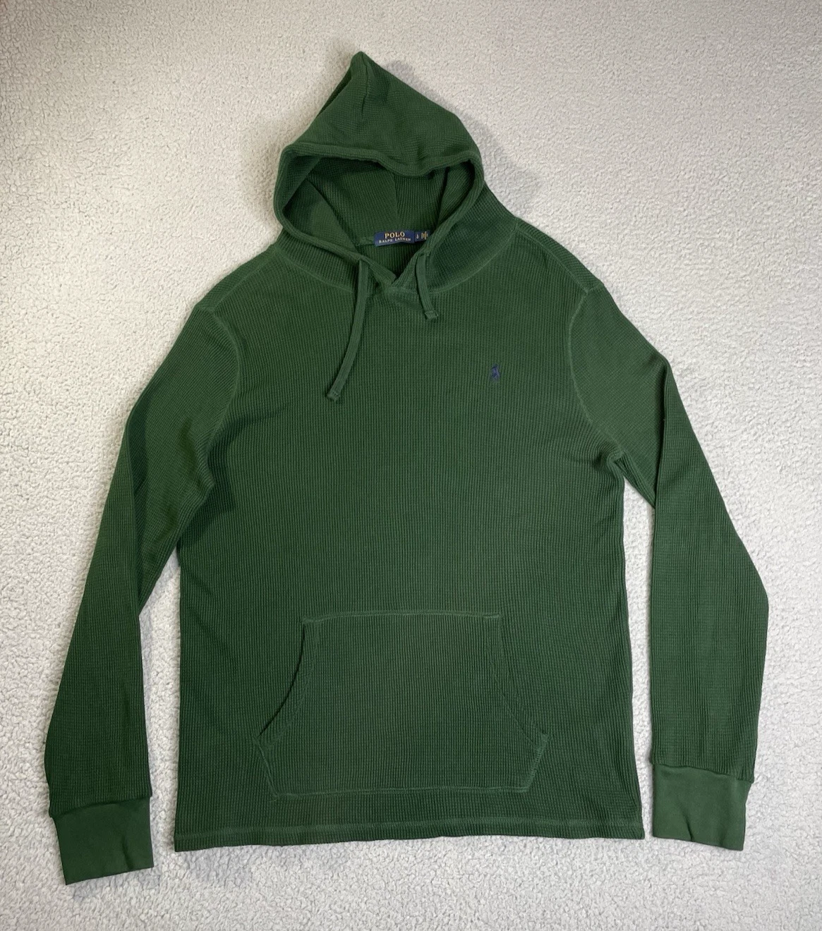 Polo Ralph Lauren Thermal Hoodie Sweatshirt Mens L Green Kangaroo Pocket