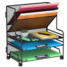 Desk File Organizer, 3-Tier Letter Tray Paper Organizer and 2-Pocket Metal Ha...