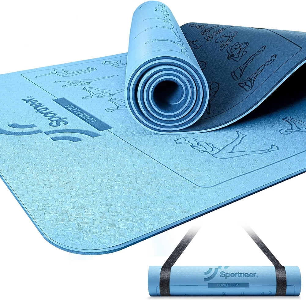 Non-Slip Double-Sided Yoga Mat with Poses for Women & Men - Ideal for Exercise