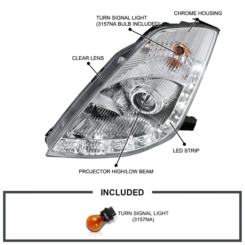 Clear Fits 2006-2009 350Z LED Strip Projector Headlights Lamps L+R 06 07 08 09 Foto 3 de 4