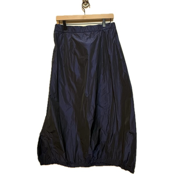 OSKA Navy Blue Taffeta Bubble Midi Skirt Lagenlook Balloon Hem Size 1