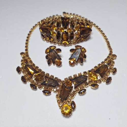 VTG Topaz Arrow Rhinestones Bib Necklace Bracelet Earrings Set High End RARE! - Picture 16 of 16