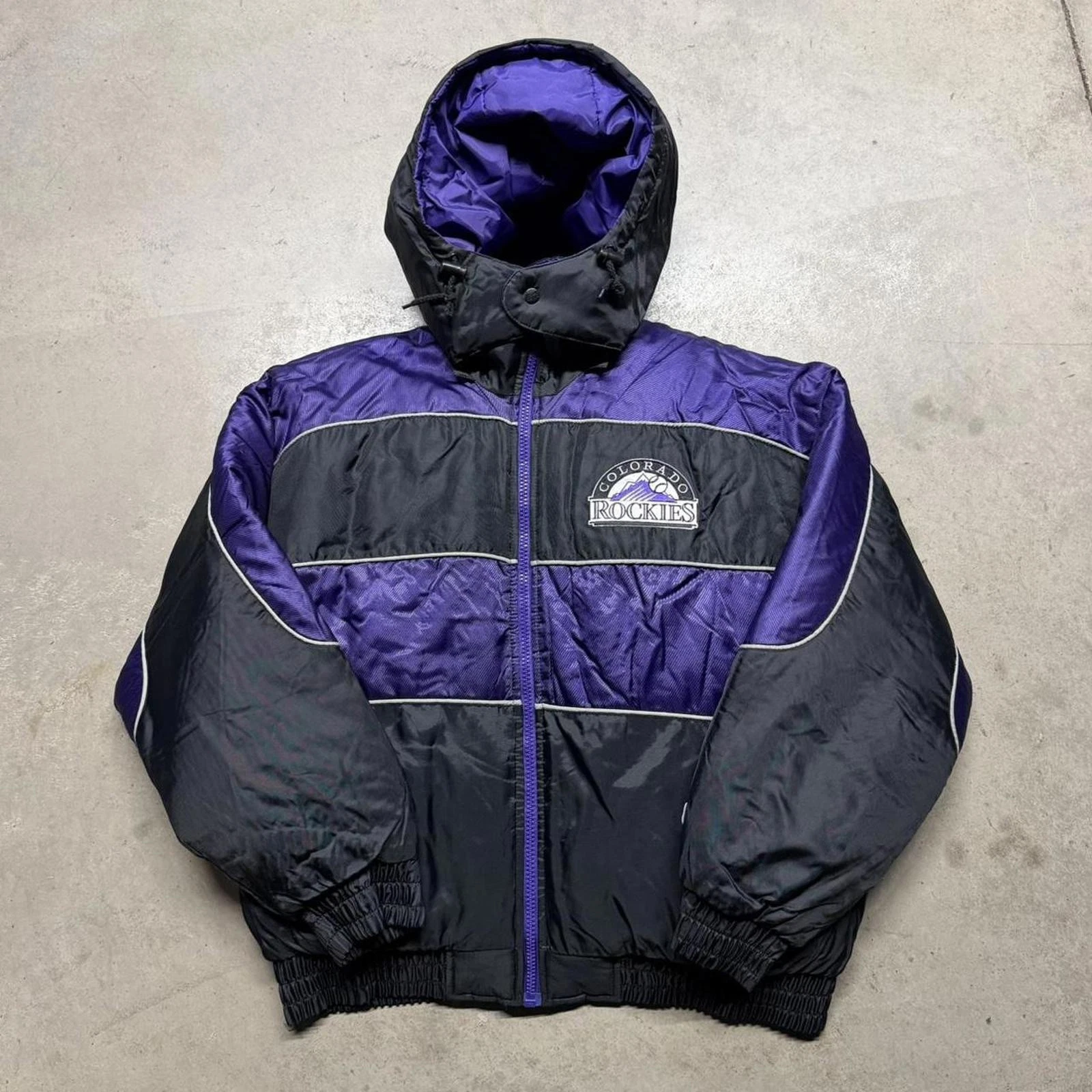 Vintage Pro Player Colorado Rockies Puffer Jacket Mens Large Hooded MLB 90s