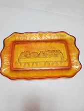 Tiara Indiana Glass Bread Plate Amber The Lord's Supper Vintage