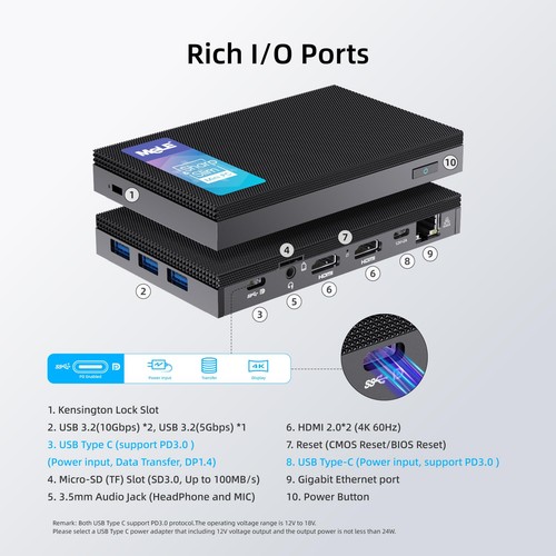 Fanless Mini PC Quieter3C 11th Gen N5105 16GB 512GB, Micro Computer WiFi 5 Sm... - Picture 3 of 9