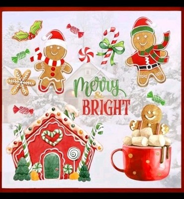 Merry christmas gingerbread window clings 4 sheets, xmas ginger bread