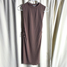 Charlotte Russe Gray Ribbed Knit Sleeveless Crew Neck Bodycon Dress, S