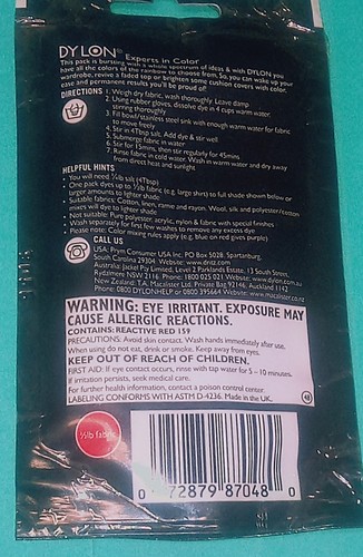 DYLON Permanent Fabric Dye 1.75oz Tulip Red 072879870480