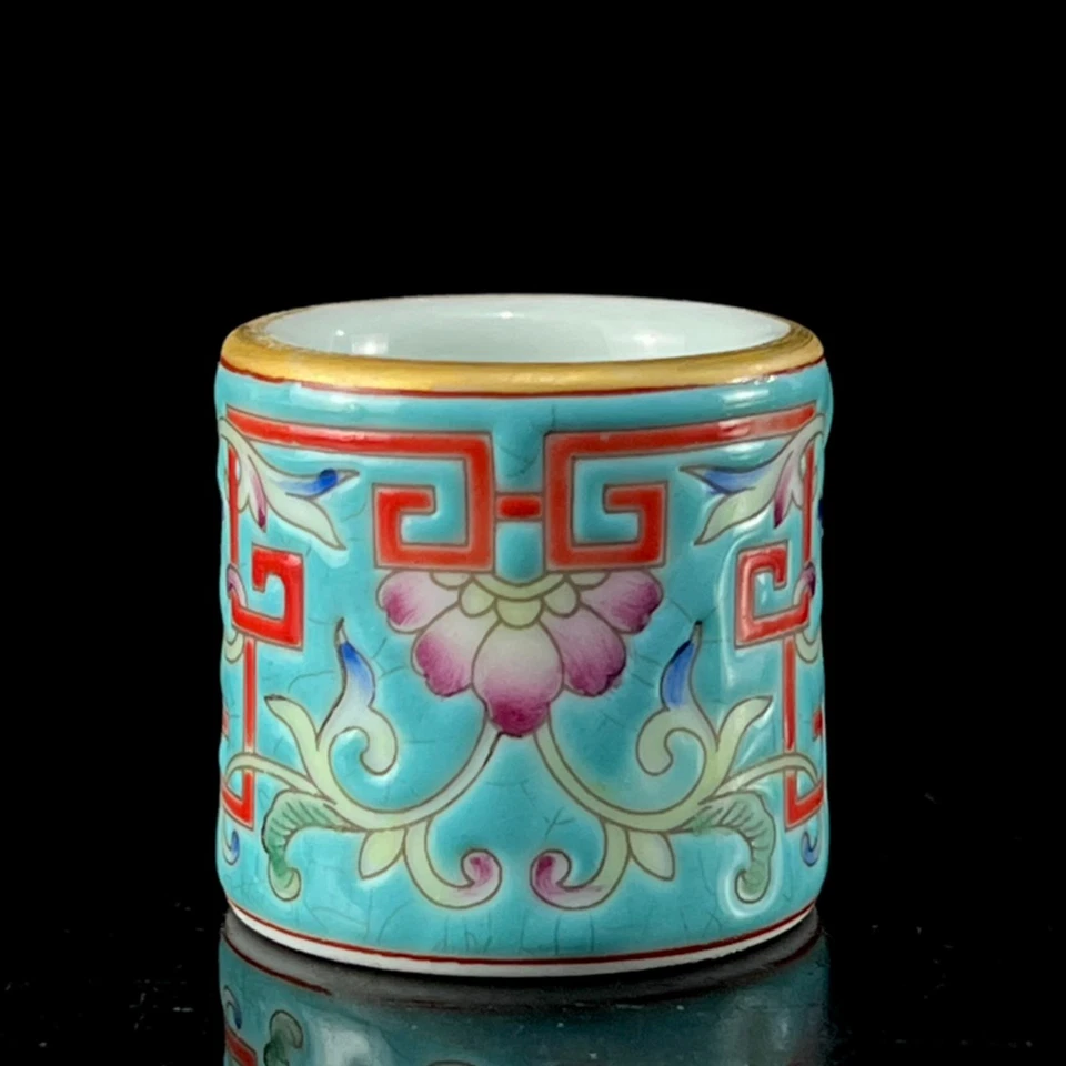 Anel chinês cor esmalte porcelana dourado pintado à mão requintado polegar 2685 - Imagem 3 de 4